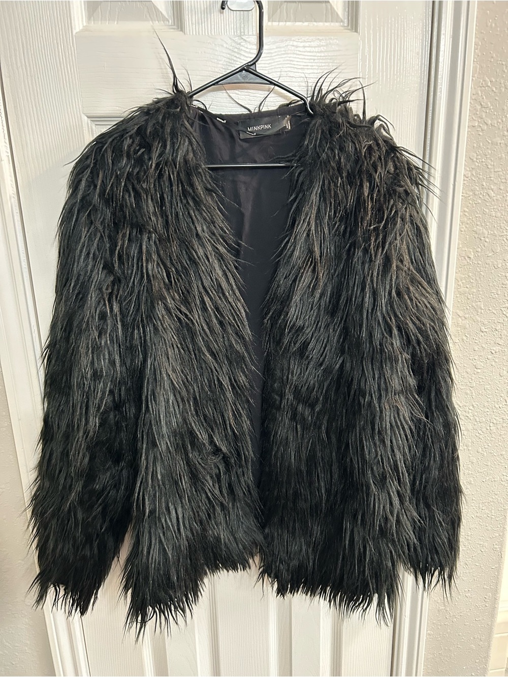 Minkpink black shaggy faux fur jacket Size M/L